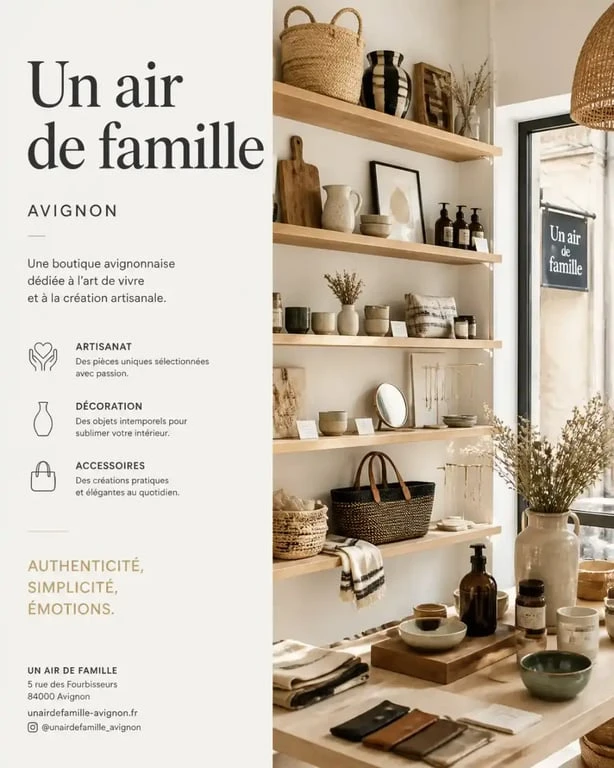 Intérieur de la boutique Un air de famille Avignon, concept store de décoration et cadeaux