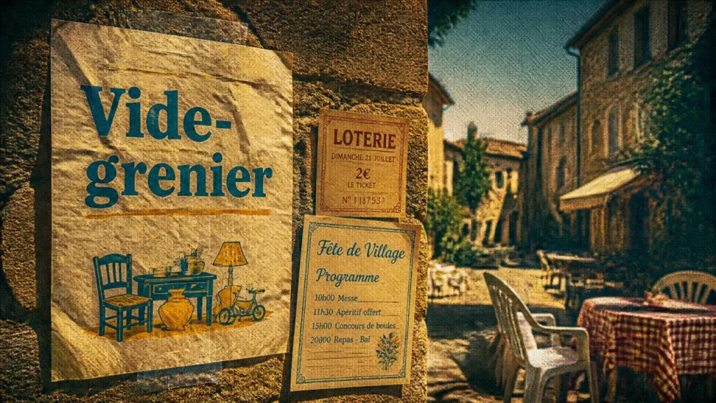 Fête de village ce week end près de Avignon : affiche vide-greniers et tickets loterie