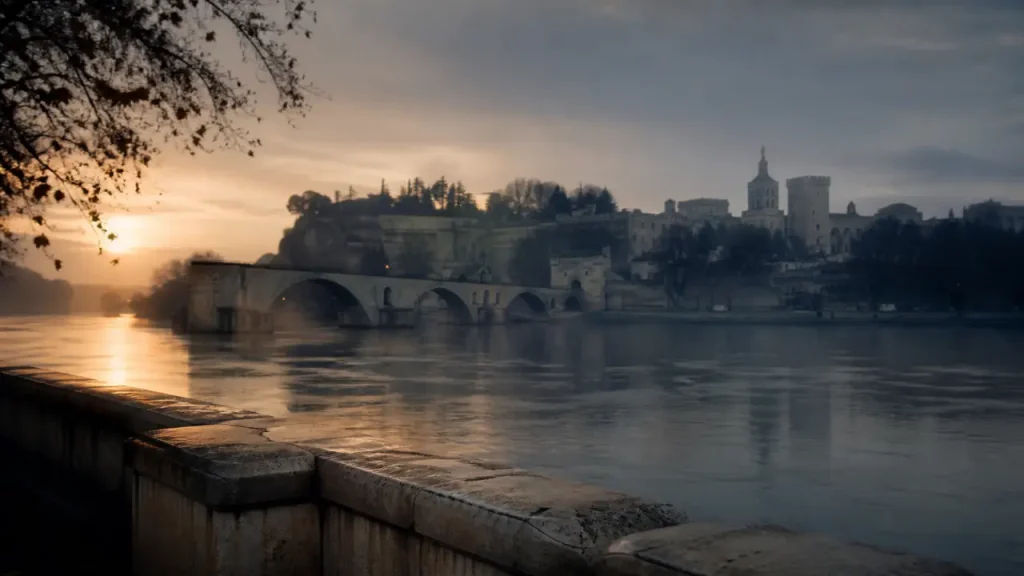 Quoi visiter a avignon 2024 : pont Saint-Bénézet et Palais des Papes au lever du jour