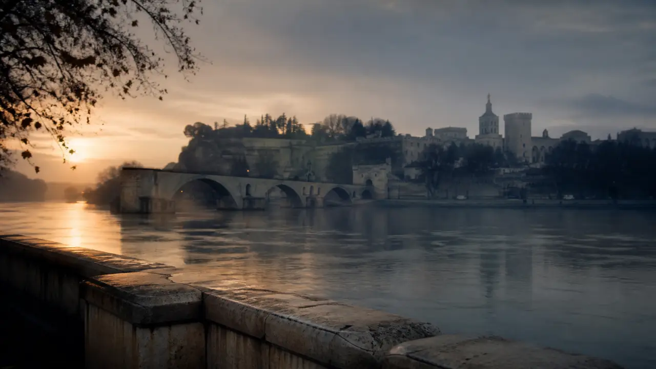 Quoi visiter a avignon 2024 : pont Saint-Bénézet et Palais des Papes au lever du jour