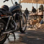 Rassemblement moto ce week end près de Avignon : moto custom et table de bourse sous barnum