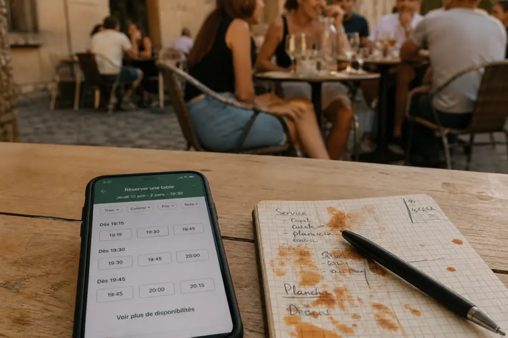 Restaurants avignon la fourchette : smartphone réservation sur table, Avignon