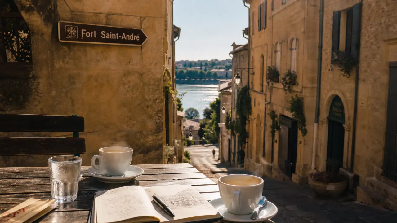 Villeneuve les Avignon ce week end : terrasse et ruelles vers le Fort Saint-André