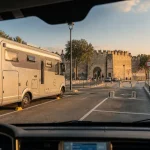 Visiter Avignon en camping-car : parking périphérie, remparts au loin