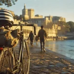 Visiter Avignon en velo : remparts, Palais des Papes près du Rhône