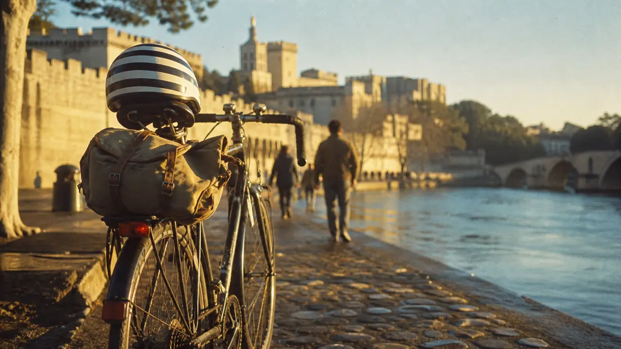 Visiter Avignon en velo : remparts, Palais des Papes près du Rhône
