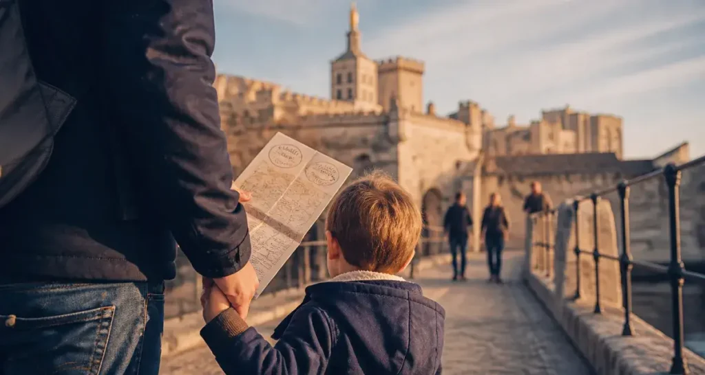 Avignon que faire avec des enfants : parent et enfant sur le Pont d’Avignon
