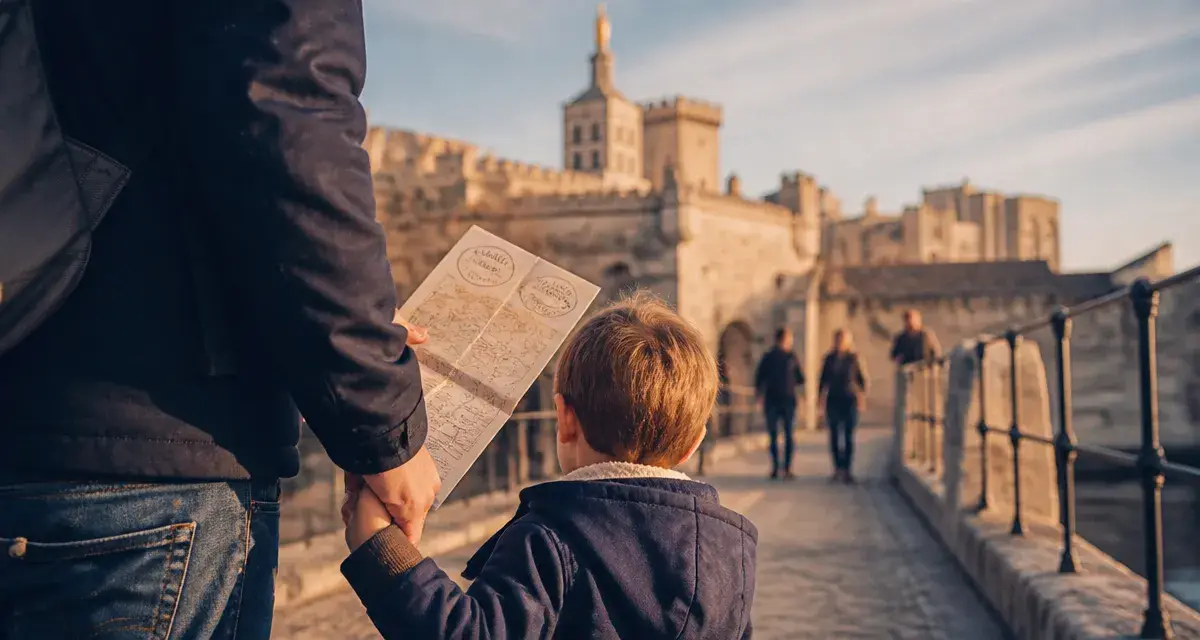 Avignon que faire avec des enfants : parent et enfant sur le Pont d’Avignon