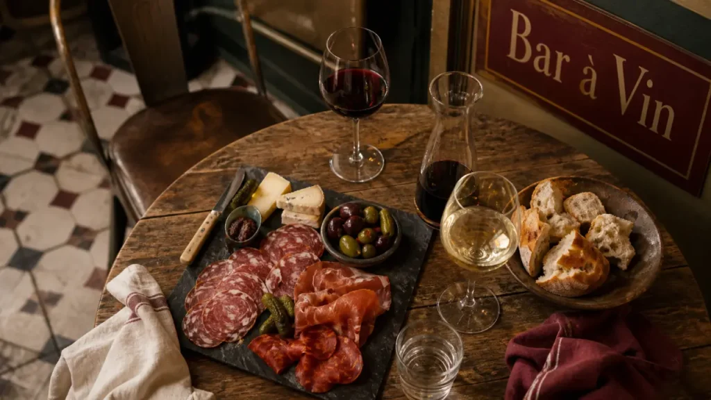 Bar Avignon : tapas et vins sur table