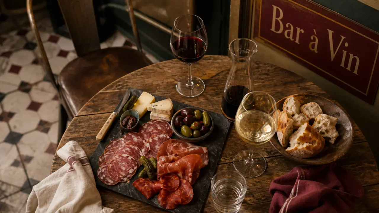 Bar Avignon : tapas et vins sur table