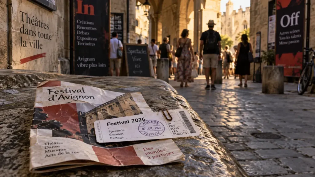 Duree festival Avignon : programme In Off 2026 et billet tamponné
