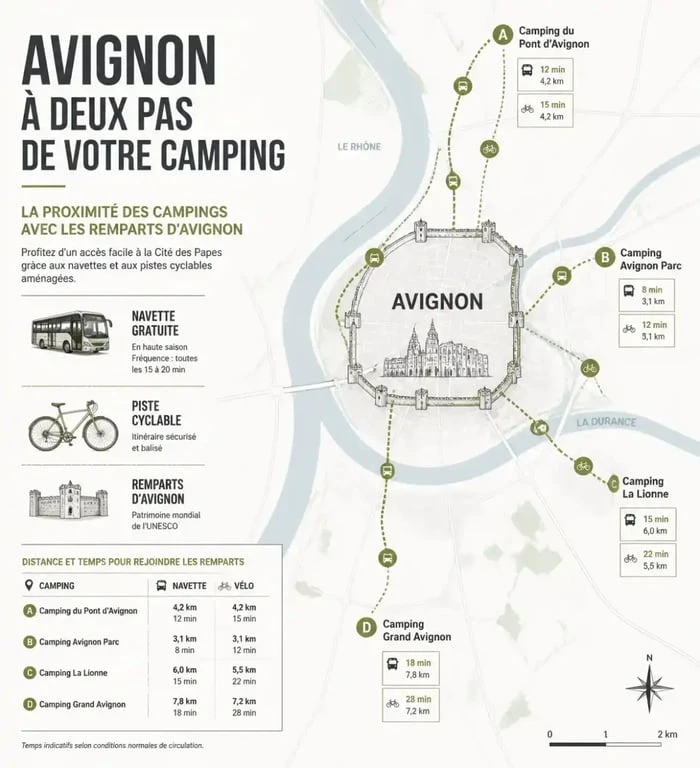 Accès camping festival Avignon : navettes et mobilité douce