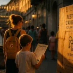 Festival avignon jeune public : famille avec poussette à Avignon