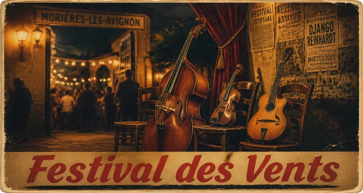 festival des vents morieres les avignon : scène jazz manouche en plein air