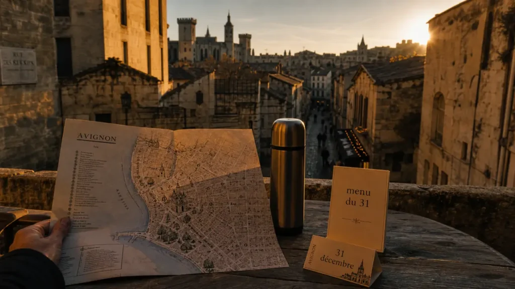 Que faire le 31 decembre a avignon : plan de ville et Palais des Papes au réveillon