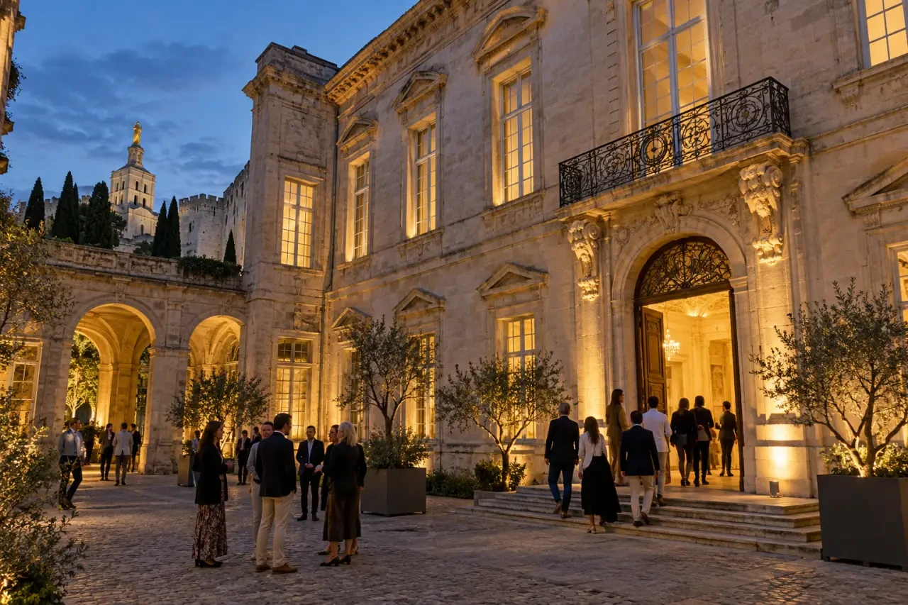 Nuit des musées Avignon : visiteurs devant un musée avignonnais éclairé en soirée