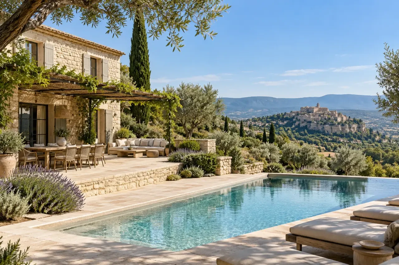 Gîte à Gordes dans le Luberon avec piscine, terrasse et vue sur la campagne