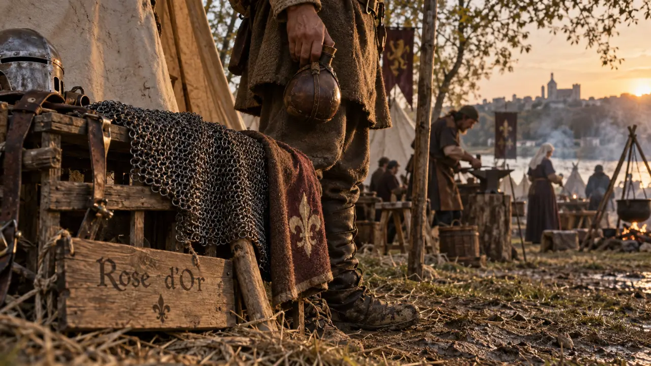 Festival medieval avignon : campement Rose d’Or, tentes et armures