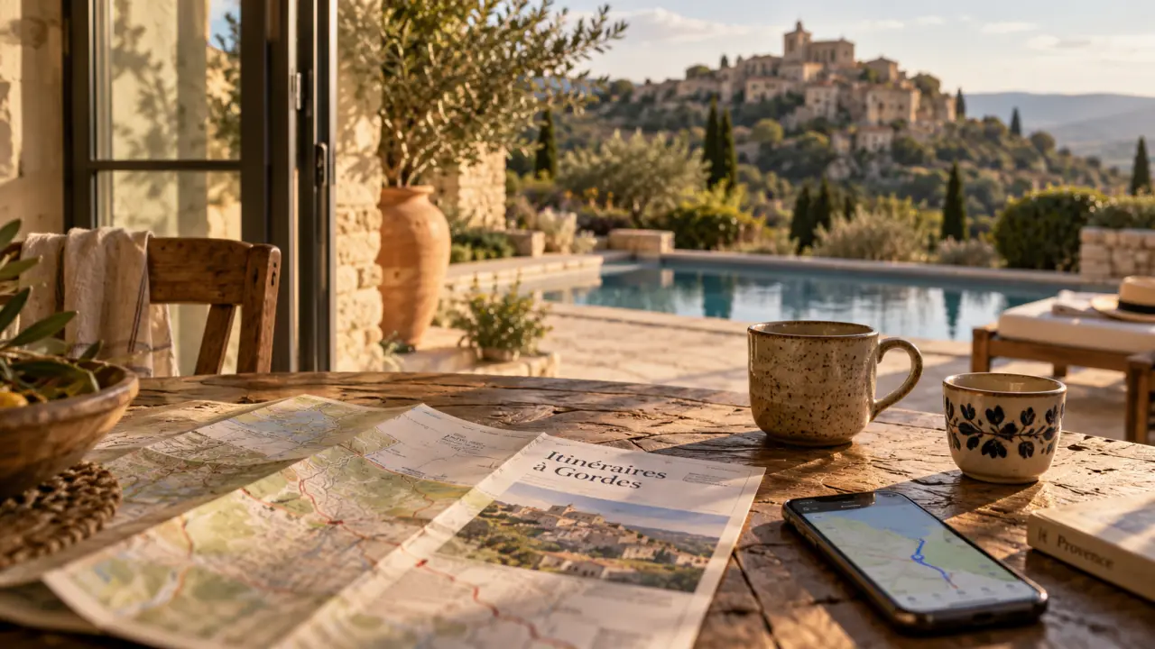 Gîtes Gordes Luberon : terrasse, piscine et vue sur les collines