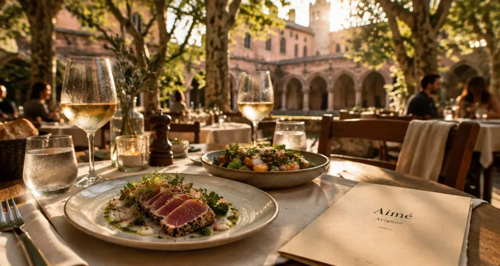 Restaurant aime avignon : terrasse du cloître Saint-Pierre, bistro franco-japonais