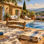 Vacances famille Luberon : terrasse provençale avec piscine privée sécurisée